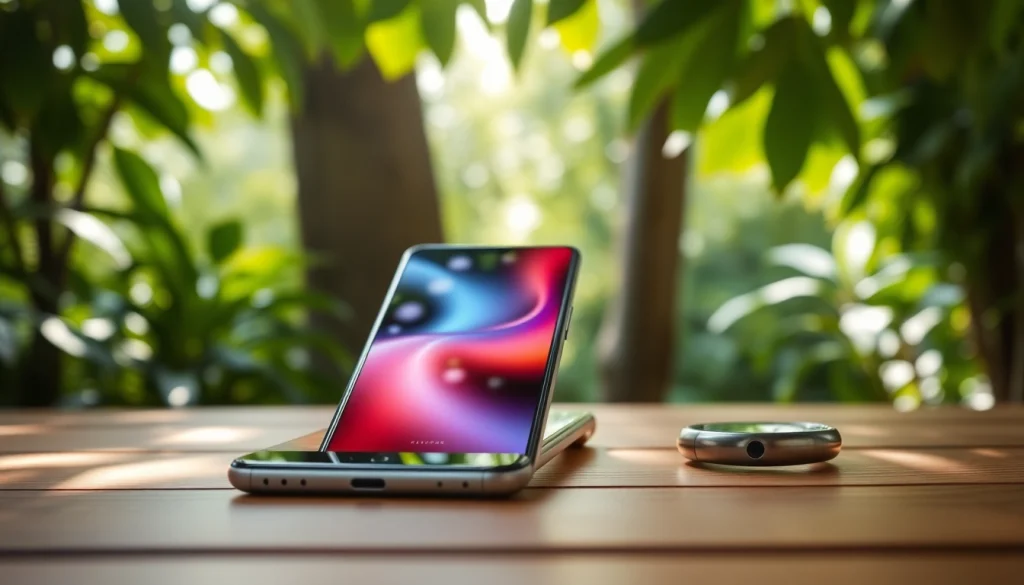 Przedstawienie smartfona Xiaomi na tle zieleni, eksponującego elegancki design i nowoczesne funkcje.