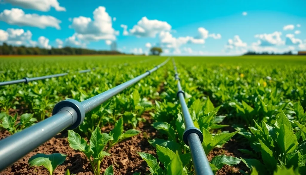 Implementing land irrigation systems in a flourishing agricultural field.