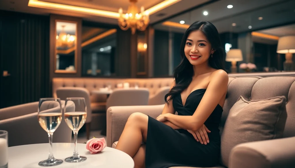 Singapore escort in a luxurious lounge, showcasing elegance and exclusivity.