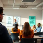 Enhance your skills through engaging sales training sessions in a modern office.