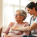 Caregivers providing in home health care near me in a warm, supportive atmosphere.