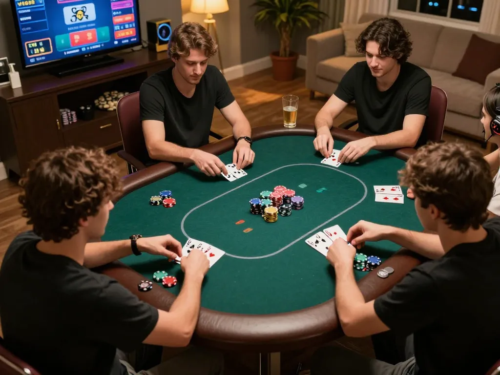 Players enjoying an online poker game at home while using 789win 37 to strategize their bets and track their bankroll.