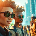 Create a unique and engaging ai avatar in a vibrant digital setting.