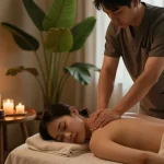 Professional massage therapist providing 포항스웨디시 massage in a tranquil spa setting.