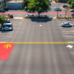 Jackson parking lot striping with vibrant line markings guiding vehicles efficiently in a well-lit urban lot.