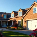 Transform a cape cod home with a modern attached garage in a scenic landscape.