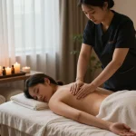 Relaxing Samsung-dong massage scene with skilled therapist and serene atmosphere