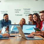 インスタ フォロワー 買うための戦略を議論する若者たちの画像。