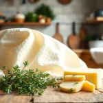 Kaasdoek wordt gebruikt om heerlijk kaas te maken in een gezellige keuken.