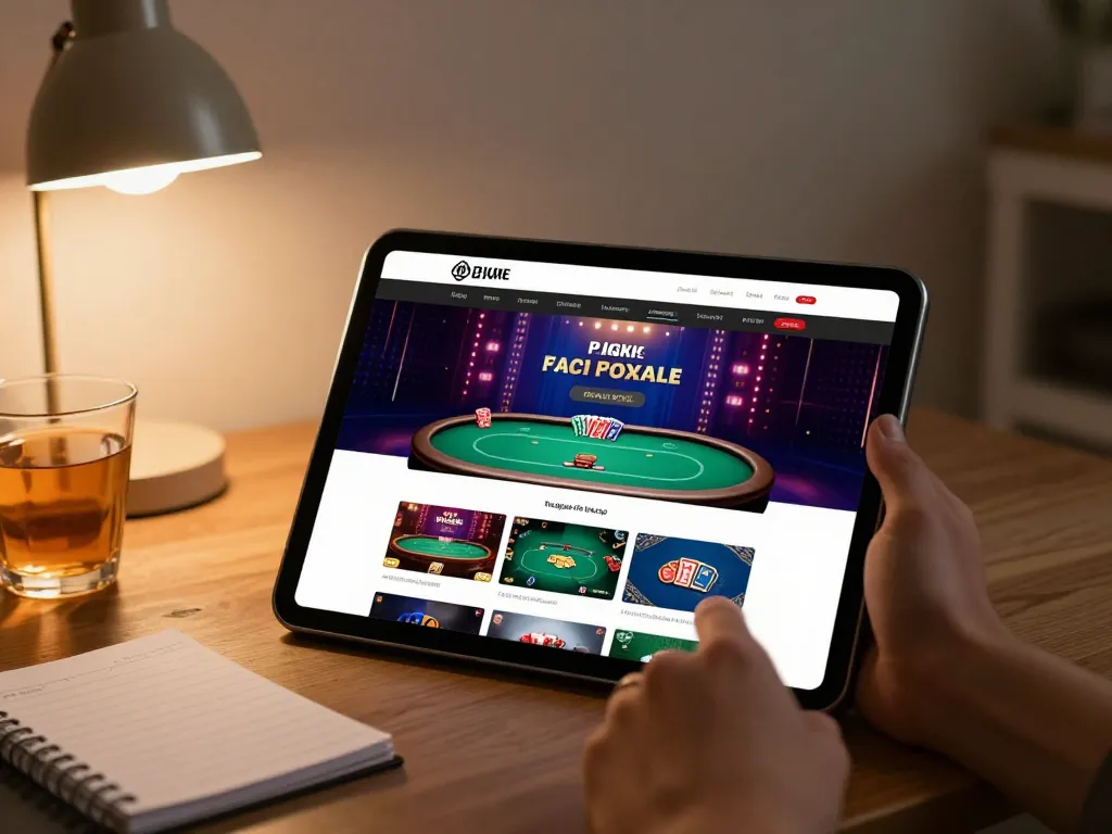 Engaging in an intense fb88 poker game on a tablet in a cozy home environment.