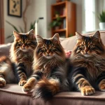 Maine Coon cats for sale near me resting elegantly in a sunny home setting.