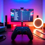 Cronus zen setup enhancing gaming performance with custom controls and a vibrant LED-lit atmosphere.