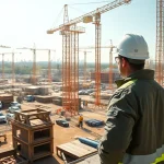 New Jersey Construction Manager reviewing plans on an active construction site.