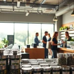 Buy marijuana online UK offers a chic cannabis shop showcasing premium products in a warm setting.