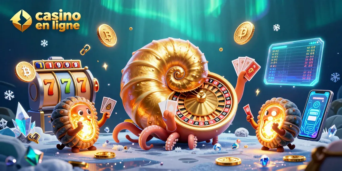 Profitez des jeux au casino en ligne avec un nautilus géant et des symboles de jackpot scintillants.
