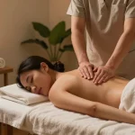 마사지 치료 중인 모습과 아늑한 방의 분위기