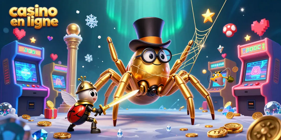 Casino en ligne : illustration d'un tarantule doré et un chevalier scarabée dans un casino dynamique