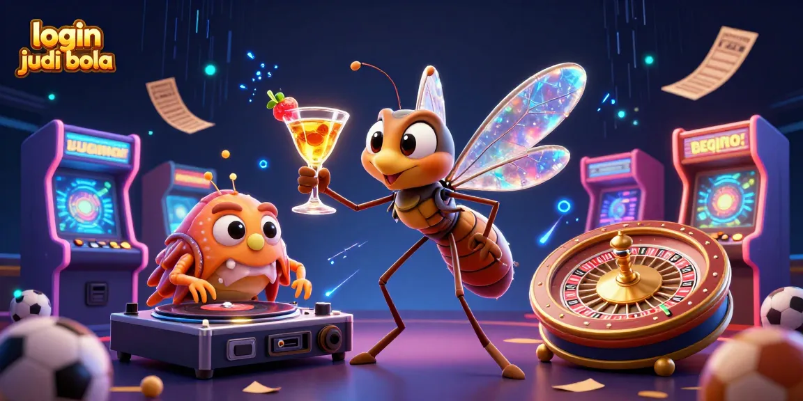 Experience the excitement of login judi bola with a vibrant illustration featuring a whimsical casino scene with unique characters.