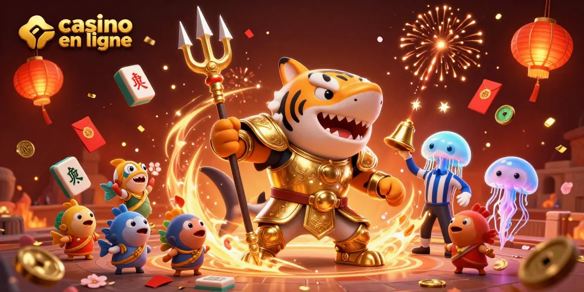 Profitez d'un casino en ligne captivant avec un requin cartoon gladiateur dans une arène sous-marine.