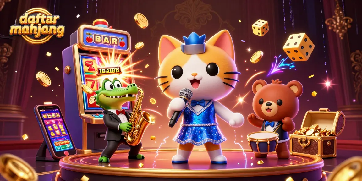 Spin to win with daftar mahjong, featuring vibrant casino characters and exciting slot elements.