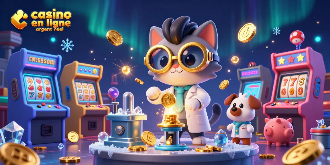 Découvrez l'univers du casino en ligne argent réel avec une illustration captivante de personnages et machines.