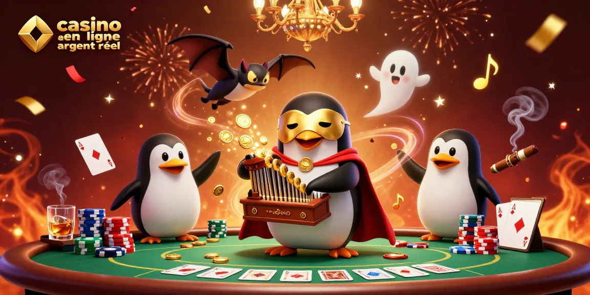 Jouer au casino en ligne argent réel avec un pingouin fantôme et des pièces d'or qui tombent.