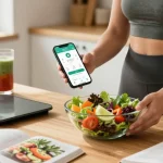 Using the best nutrition app to track meals in a bright kitchen with fresh ingredients.