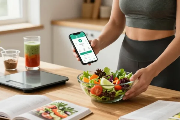 Using the best nutrition app to track meals in a bright kitchen with fresh ingredients.