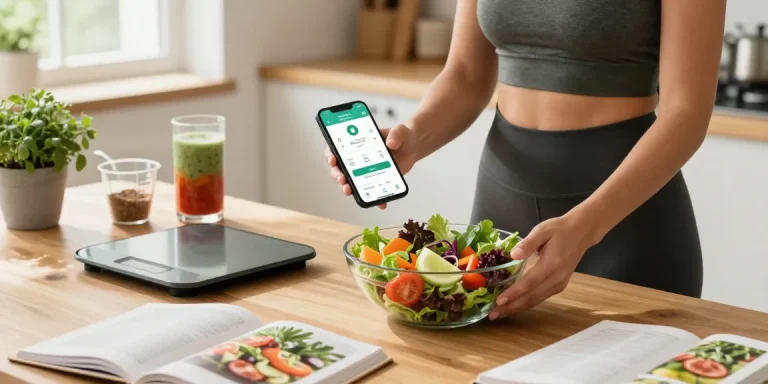 Using the best nutrition app to track meals in a bright kitchen with fresh ingredients.