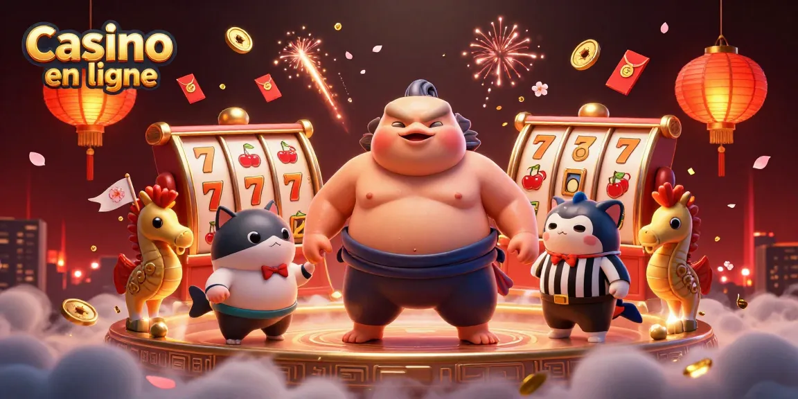 Illustration dynamique de casino en ligne avec des personnages marins et éléments de jeu.
