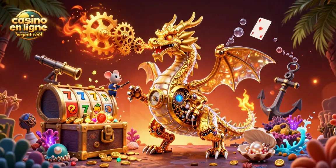 Plongez dans l'univers du casino en ligne argent réel avec ce dragon doré animé et ses trésors scintillants.