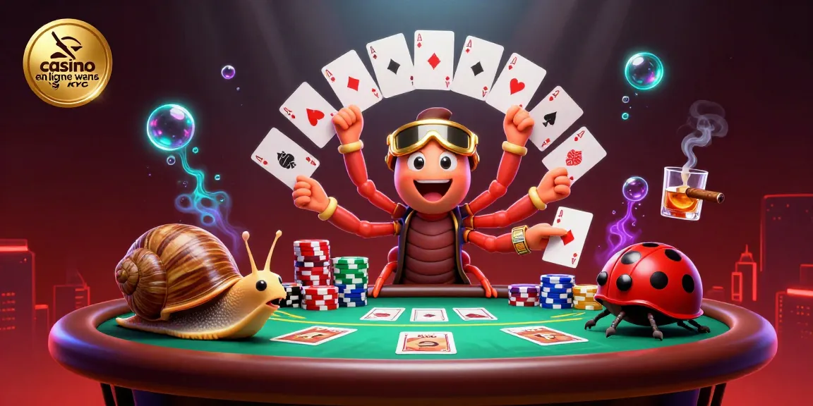 Jouez à casino en ligne sans KYC avec un croupier millipède et des jetons de poker impressionnants.
